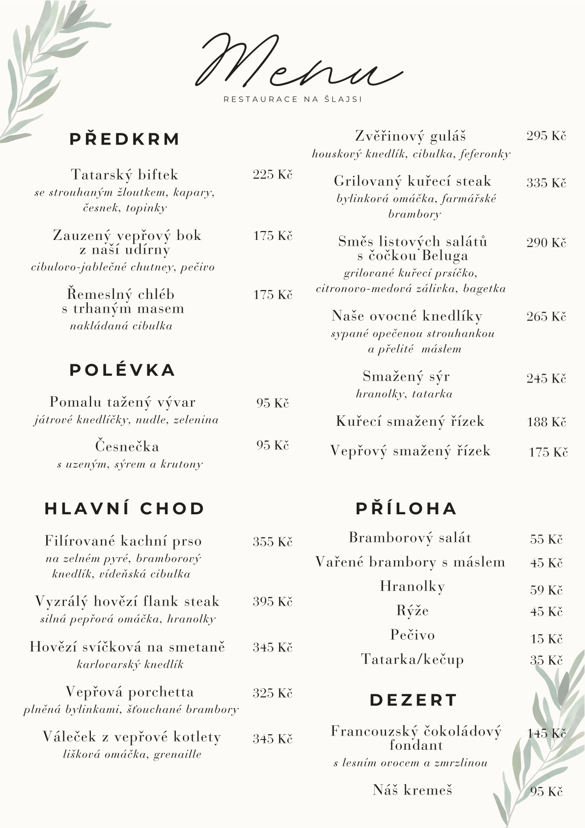 Na Šlajsi Hlavní menu